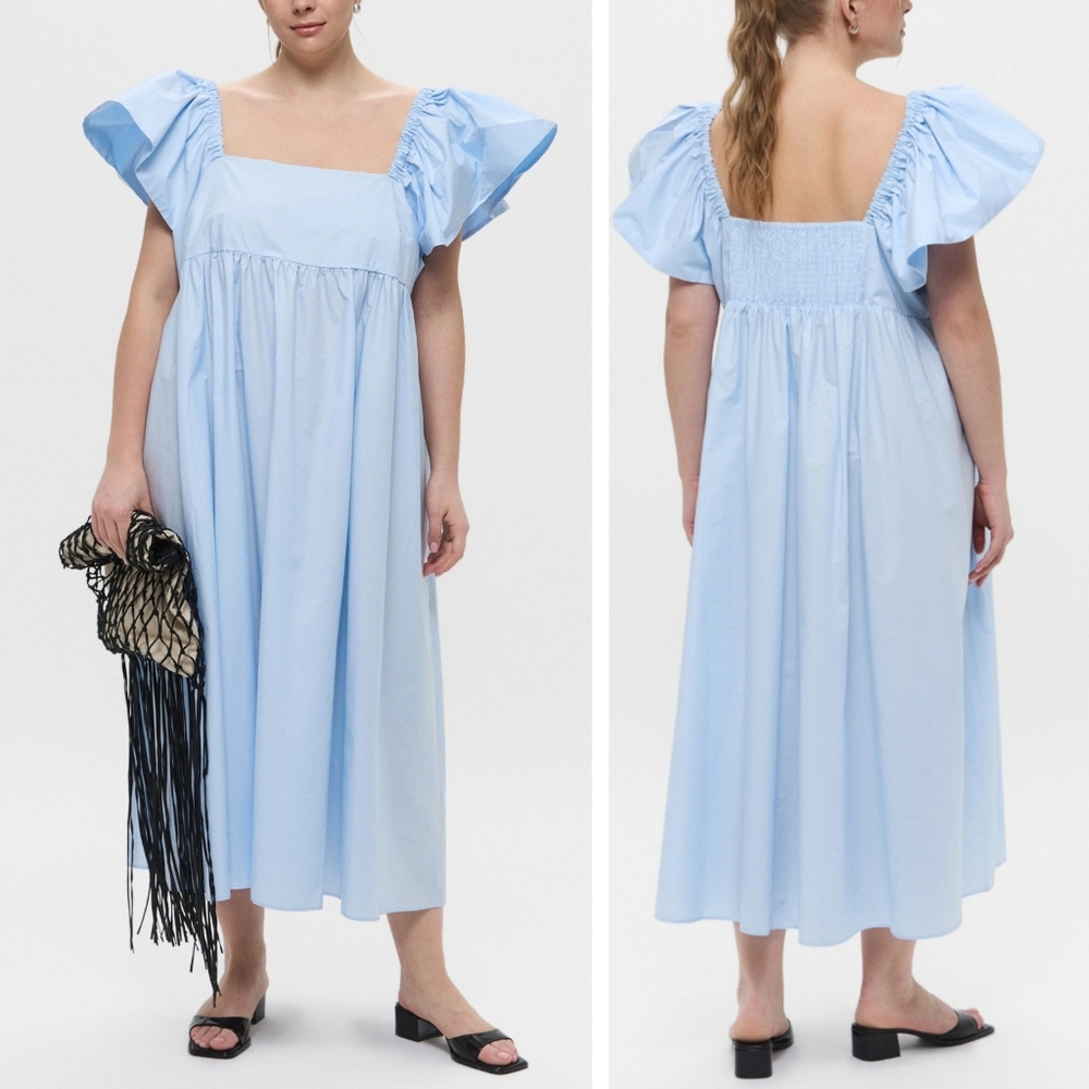 H&M Flounce baby blue cinched midi dress